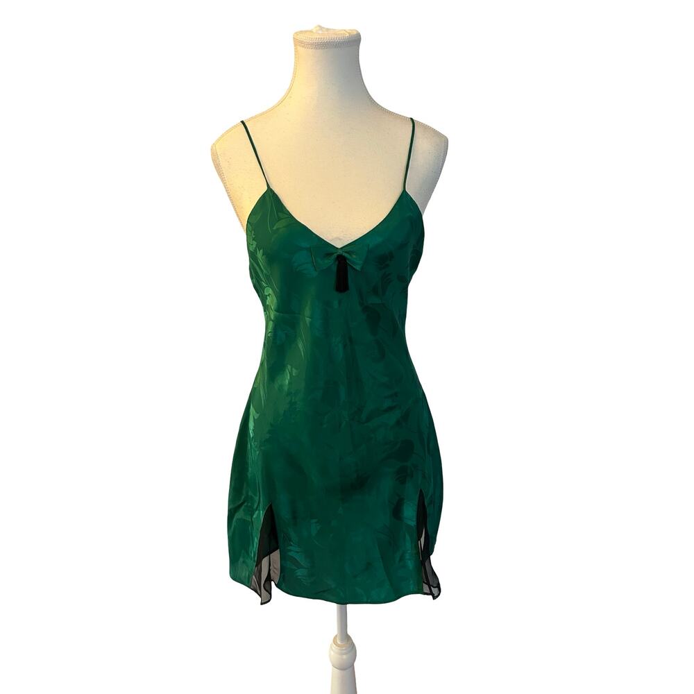 Victoria’s Secret Gold Label Green Satin Slip Dress – Vintage Y2K Tassel Detail